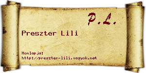 Preszter Lili névjegykártya